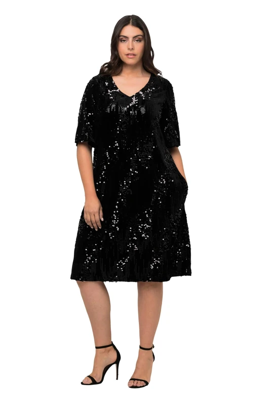 Ulla Popken Samtkleid mit Pailetten Dresses, Black