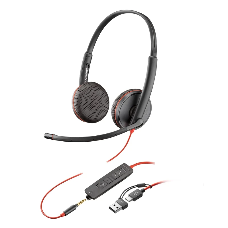 HP Poly Blackwire 3225 Wired Headset - Hi-Fi Stereo Sound - Noise-Canceling Mic - Connect to PC via USB-C to USB-A Adapter or 3.5mm Jack - Over-Ear Design - Works With Top Virtual Meeting Platforms