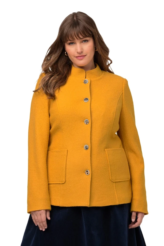 Ulla Popken Women's Boiled Jacket with Virgin Wool Blazer, Light Mustard Yellow, 20