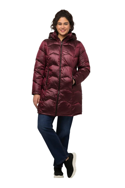 Ulla Popken Women's HYPRAR Steppjacke, fein glänzend, wasserabweisend, Kapuze Jackets, Carmine red, 16