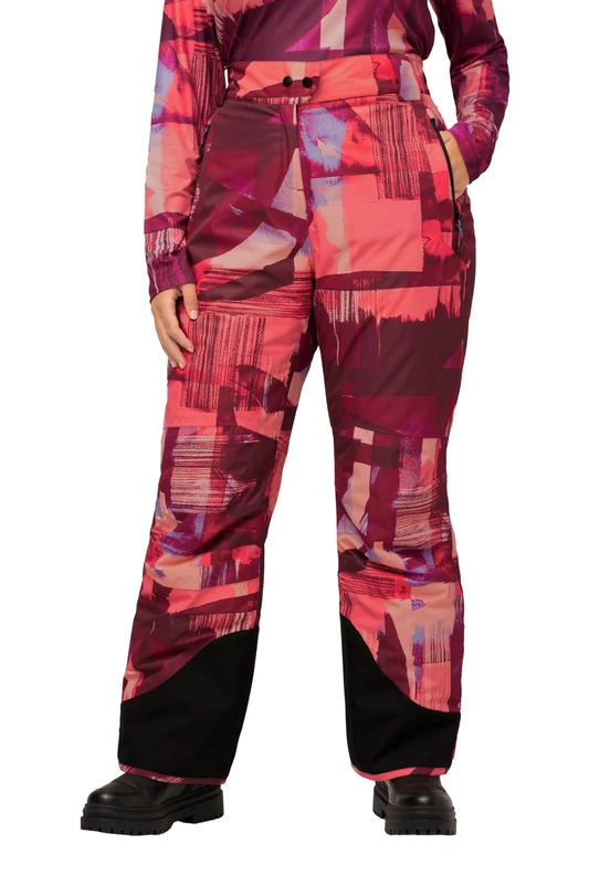 Ulla Popken Women's Ski Trousers Mountain Watercolour Print, Waterproof Pants, Purple red, 24