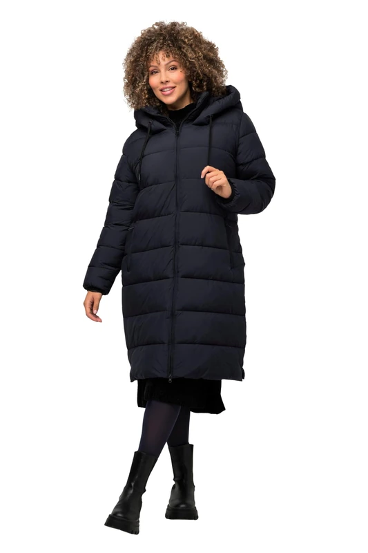 Ulla Popken Women's quilted coat, long side zips, stand-up collar coats, midnight blue, 42-44 Große Größen