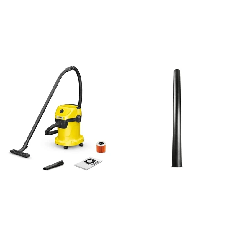 Bundle of Kärcher 16281030 Wet & Dry Vacuum Cleaner WD 3, blower function, power: 1000W, plastic container: 17L, suction hose: 2m, incl. cartridge filter + WD Extension Suction Tube