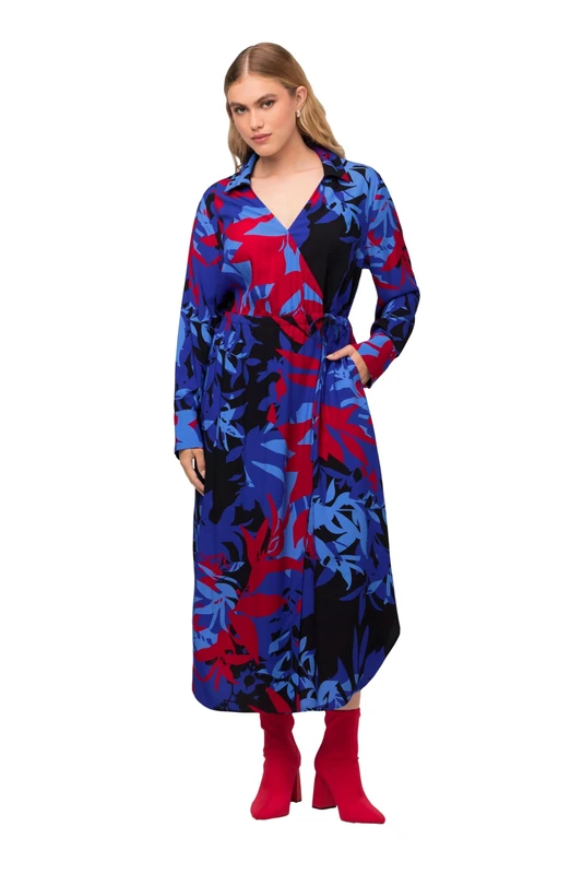 Ulla Popken Women's Floral Print Dresses, Titanium Blue, 24/26