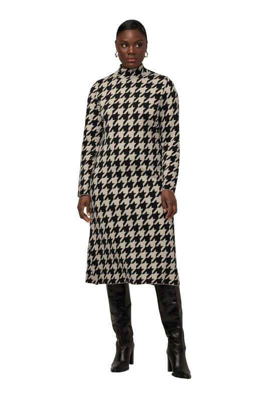 Ulla Popken Women's Strickkleid Hahnentritt Dresses, Vanilla, 16/18