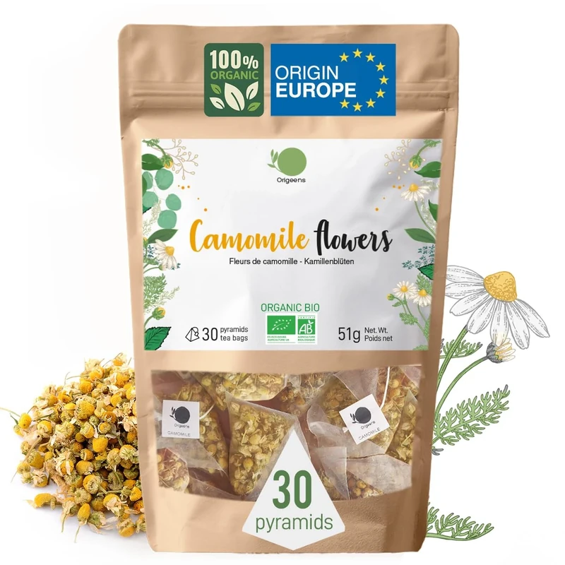 ORIGEENS - 30 Chamomile Tea Bags - Organic Camomile Tea Whole Flower - Digestion & Sleep Easy Tea