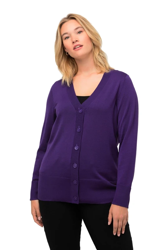 Ulla Popken Strickjacke, V-Ausschnitt, Knopfleiste, Feinstrick Cardigan Sweater,