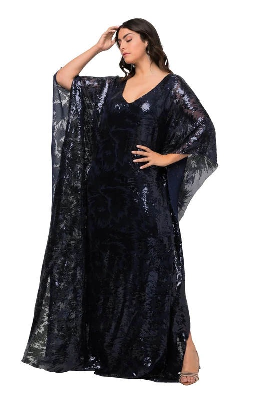 Ulla Popken Women's Langes Capekleid mit paileten Dresses, Navy, 16/18