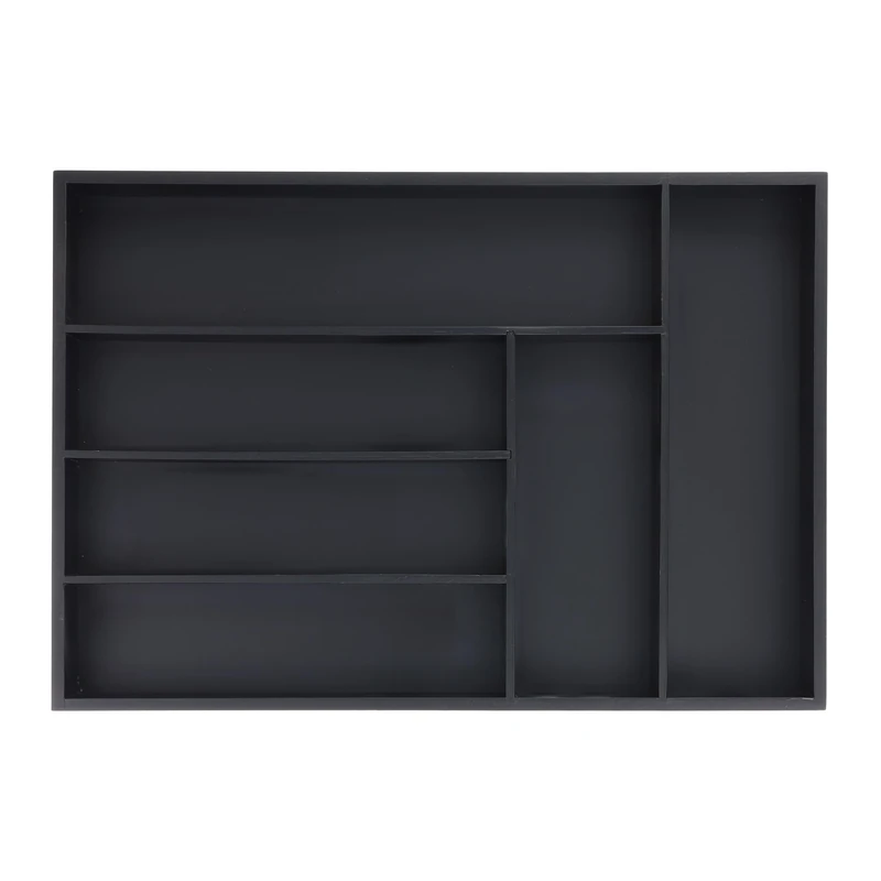 Relaxdays Bamboo Cutlery Tray, 6 Compartments, HWD: 5 x 43 x 30.5 cm, Kitchen Drawer Insert, Silverware Organiser, Black
