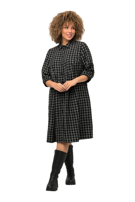 Ulla Popken Women's Checked Dress, Black, 24-26