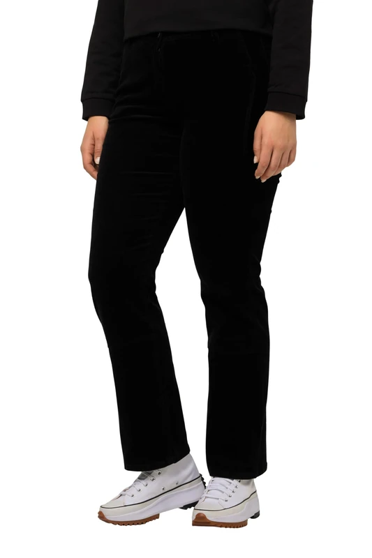 Ulla Popken Women's Mandy Corduroy Trousers Pants, Black, 16