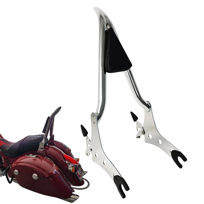 26" Chrome Detachable Sissy Bar Passenger Backrest Rear Pad Compatible for 2014-2023 Chieftain Roadmaster Springfield Challenger Chief Dark Horse