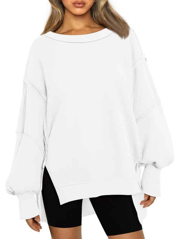 Trendy Queen Womens Oversized Crewneck Sweatshirts Hoodies Fall Outfits Fashion Teen Girls Y2k Winter Clothes, White, S - Image 1