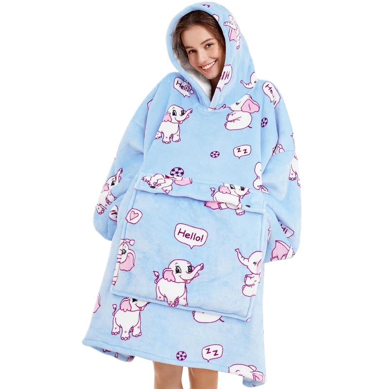 Narecte Oversized Blanket Hoodie Blanket for Women,Wearable Blanket Adult Giant Hoodie Cozy Sweatshirt Kawaii Stuff,Birthday Gifts for Women, for Sister,Teen Girl Gifts Elephant - Image 1