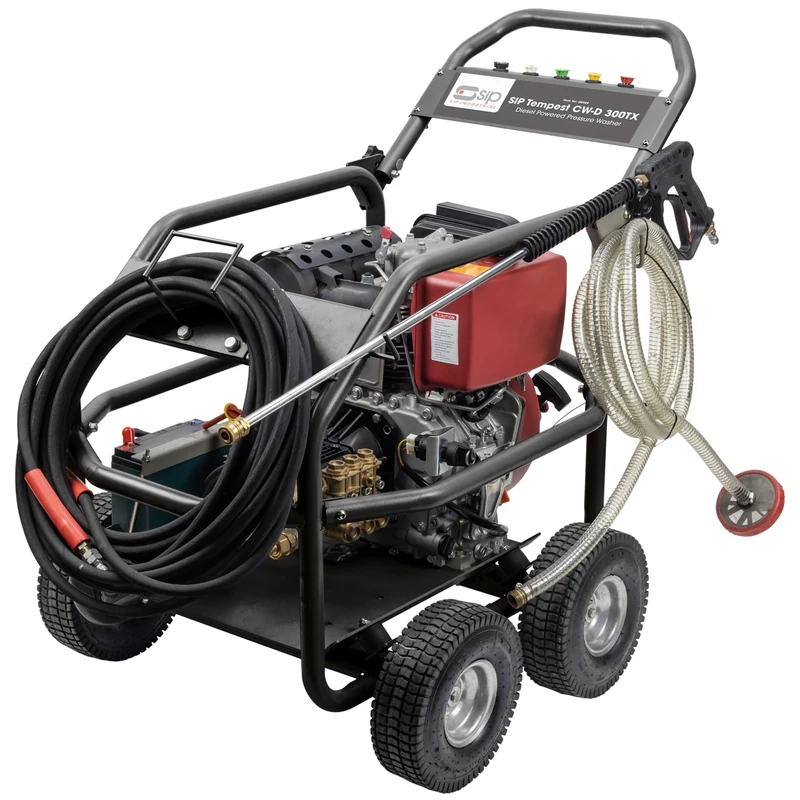SIP TEMPEST CW-D 300TX Diesel Pressure Washer, 9hp 300 bar 900L/h Portable Jet Wash with 15m Hose