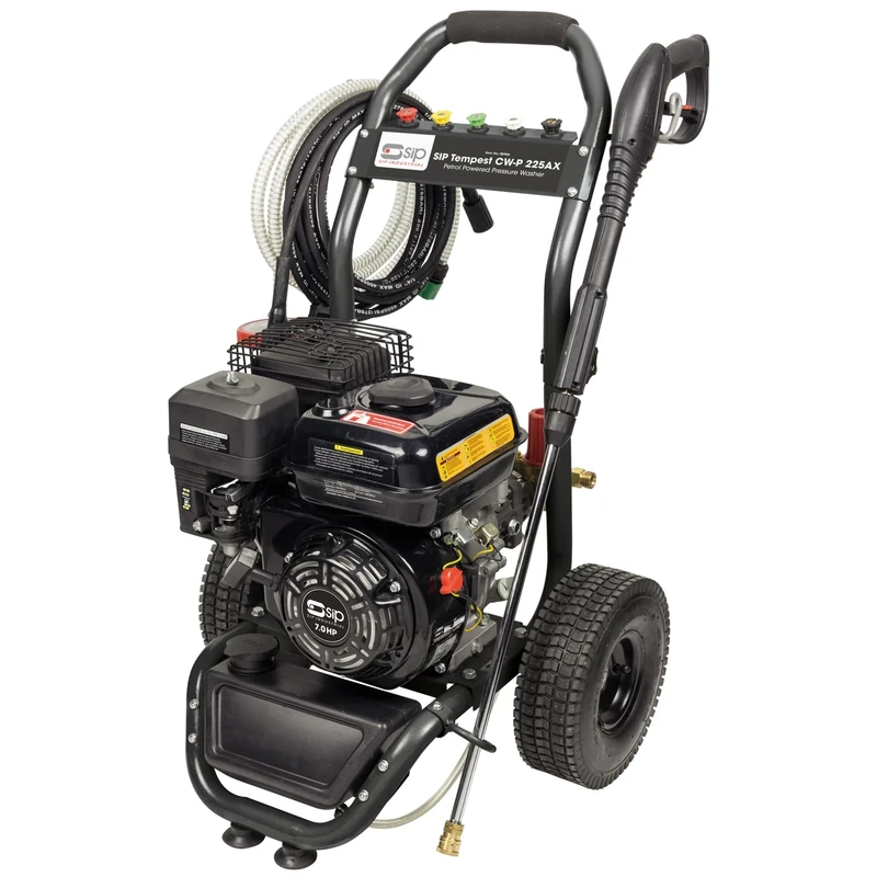 SIP TEMPEST CW-P 225AX Petrol Pressure Washer, 7hp 225 bar 540L/h Portable Jet Wash with 7.5m Hose