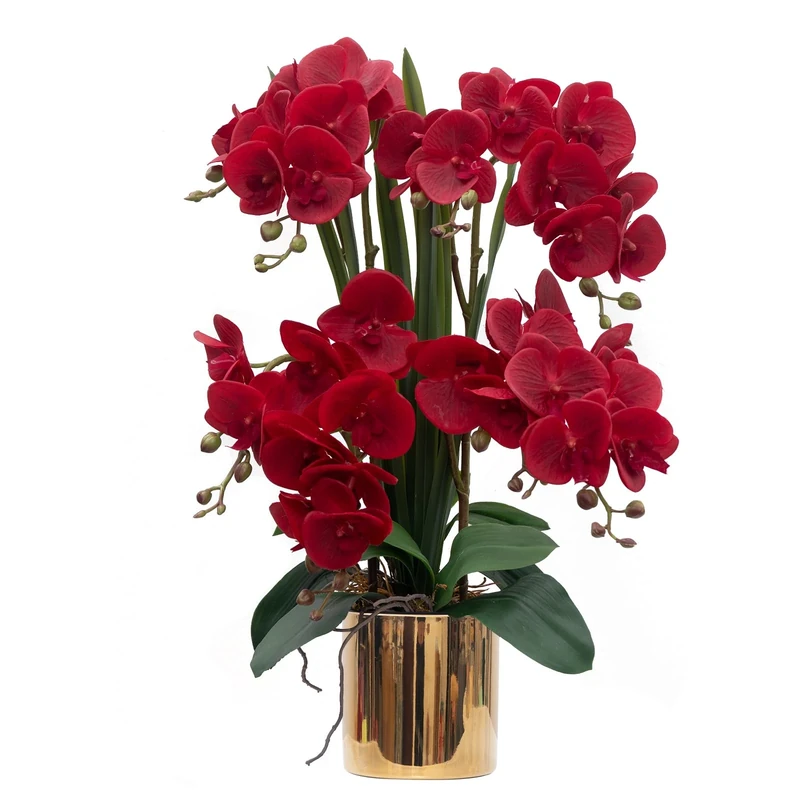 CXGS Artificial Orchids, Real Touch Quality Artificial Orchids in Ceramic Vase, 53 cm, Artificial Phalaenopsis Flower for Artificial Flower Arrangement, Home and Indoor Decoration, Red