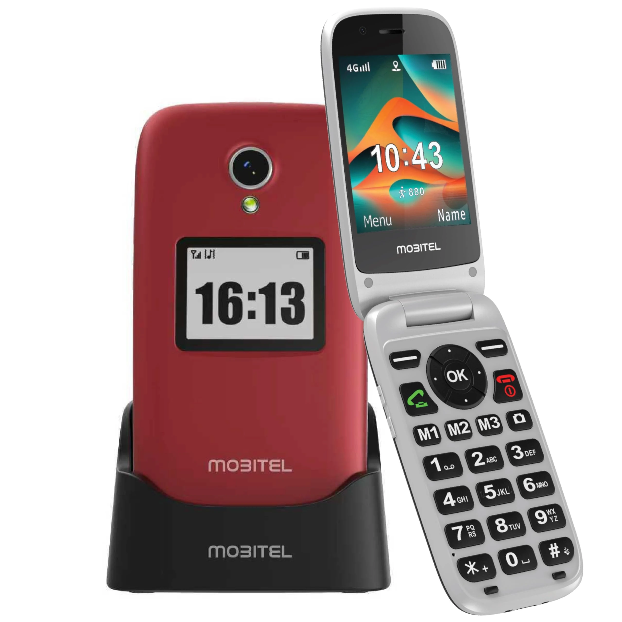 Mobitel 8010 Senior Mobile Phone Big Button Flip Phone for Elderly 4G SIM Free Unlocked Phone SOS Emergency Button 1400mAh Long Standby | Loud Speaker Easy to Use USB Type C Charging Dock (Red)