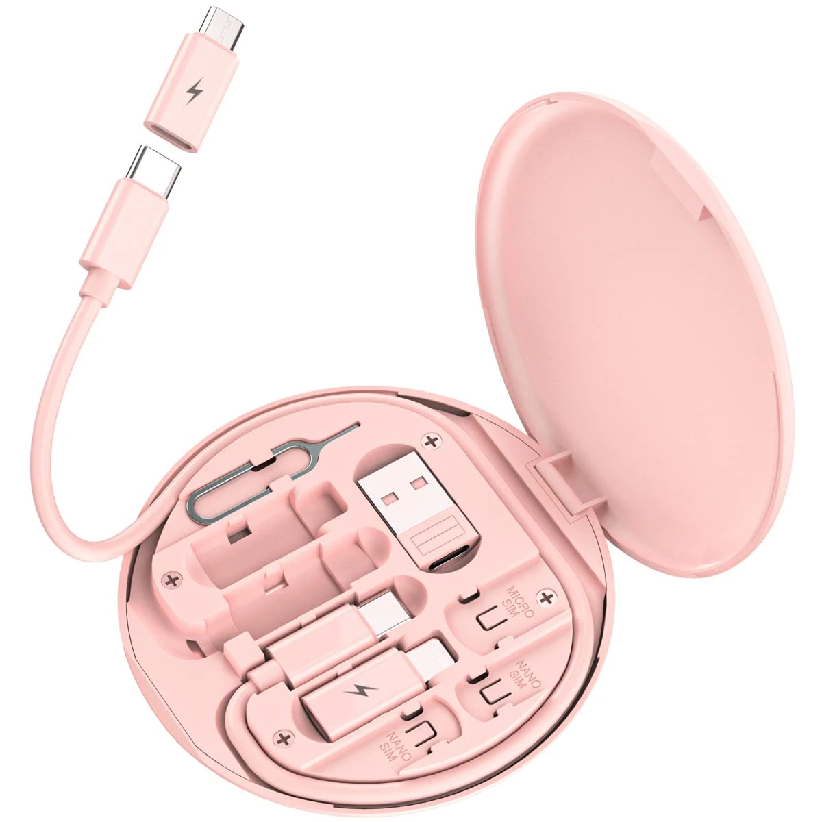 Yimly Multi USB Adapter Kit, USB to Type-C,C to Micro, USB-C to IOS Adapter, Type-C to C Charging Cable, Conversion Set for SIM Card Storage, Phone Holder (pink)