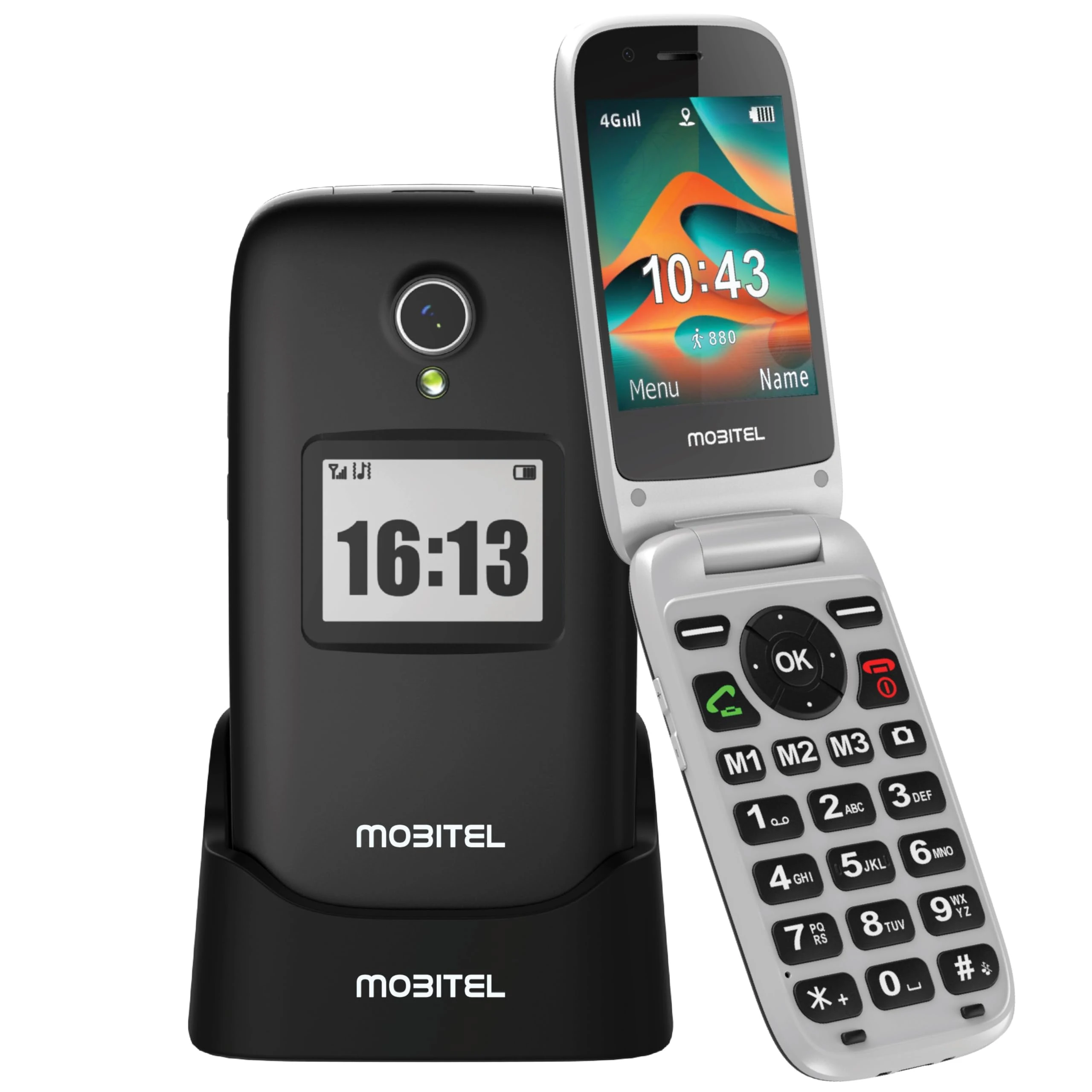 Mobitel 8010 4G Big Button Flip Phone for Seniors SIM Free Unlocked Mobile Phone with SOS Emergency Button Easy to Use Elderly Loud Speaker Long Battery Type C Dock Charger (Black)