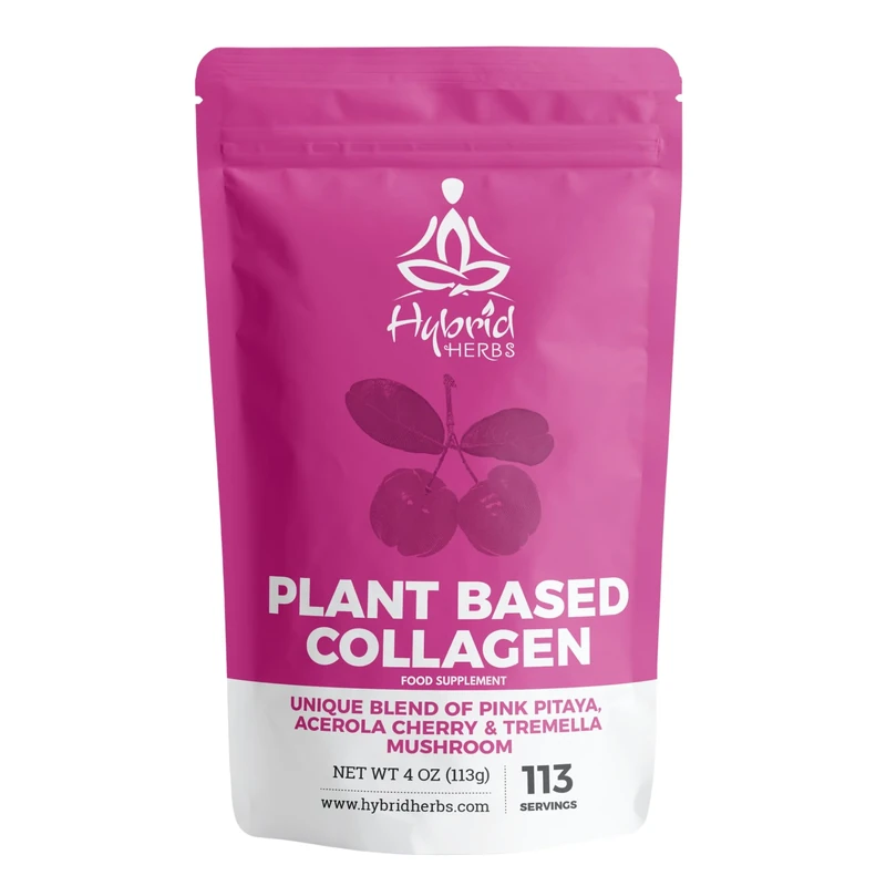 HYBRID HERBS – Plant Based Collagen Powder - Anti Aging Supplement for Skin, Wrinkles, Hair Growth with Pink Pitaya, Acerola Cherry & Tremella Mushroom Extracts | 113 Servings (113g) – Vegan Collagen - Image 1