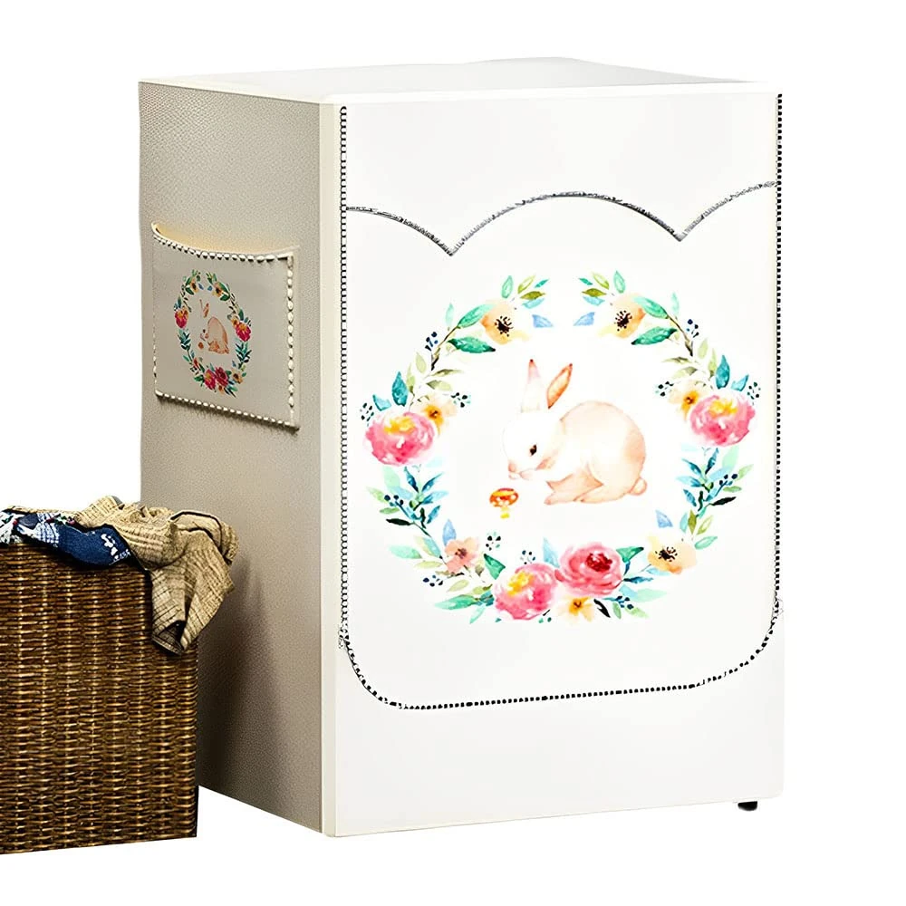 Odot Washer Dustproof Cover Front Load, Washing Machine Dryer Protector Sunscreen Waterproof Tumble Dryer Case Protective Cover for Most Front Loadi (mushroom bunny,L-capacity 6.5~7.5kg)