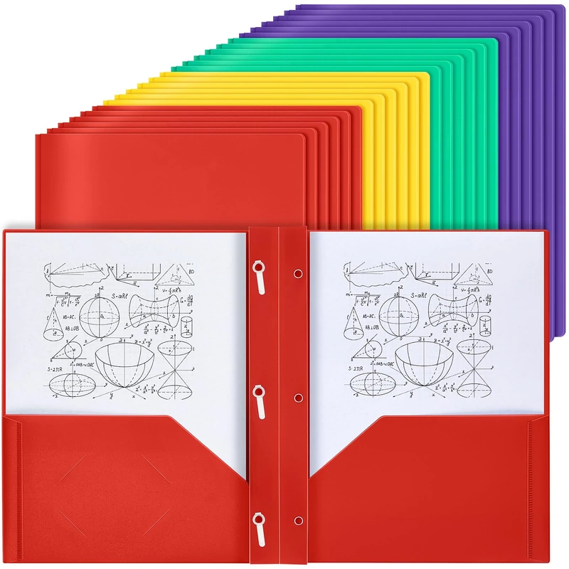 Yeaqee 60 Pcs Plastic Folders with Pockets and Prongs Plastic Folder 2 Pockets 3 Prongs with Card Slot for Office, School for Students, Teachers, Office Workers (Multicolor)