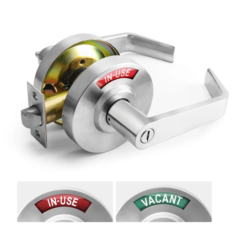 MrArm Privacy Indicator Lock and Lever, Large Grade 2 Commercial Door Handle, Bathroom Door Handle Perfect for Public restrooms Including Restaurants, Hospitals, Medical Offices, Satin Chrome