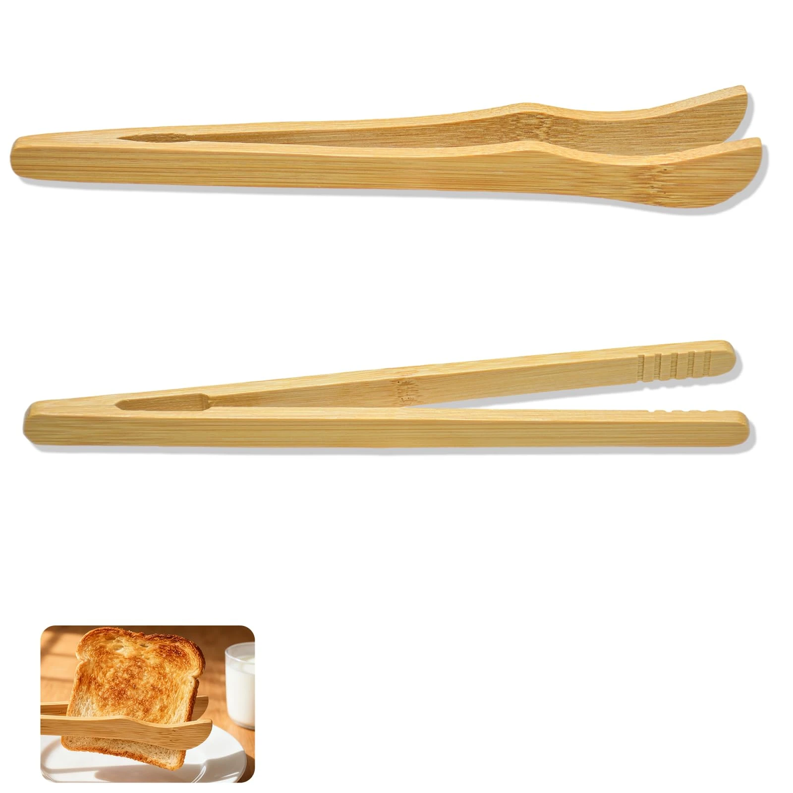 2 Pcs Designer Wooden Kitchen Tongs - Warming Utensils with Ergonomic Handles for Baking, Grilling and Food Handling (7 Inch Craft)