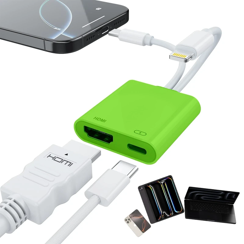 USB-C and Lightning to HDMI Adapter for iPhone ipad to TV [2025 New, MFi Certified], 2 in 1 4K@60 Hz Sync Screen Apple Lightning to Digital AV Adapter for MacBook, iPhone16/15, iPad to (Black)