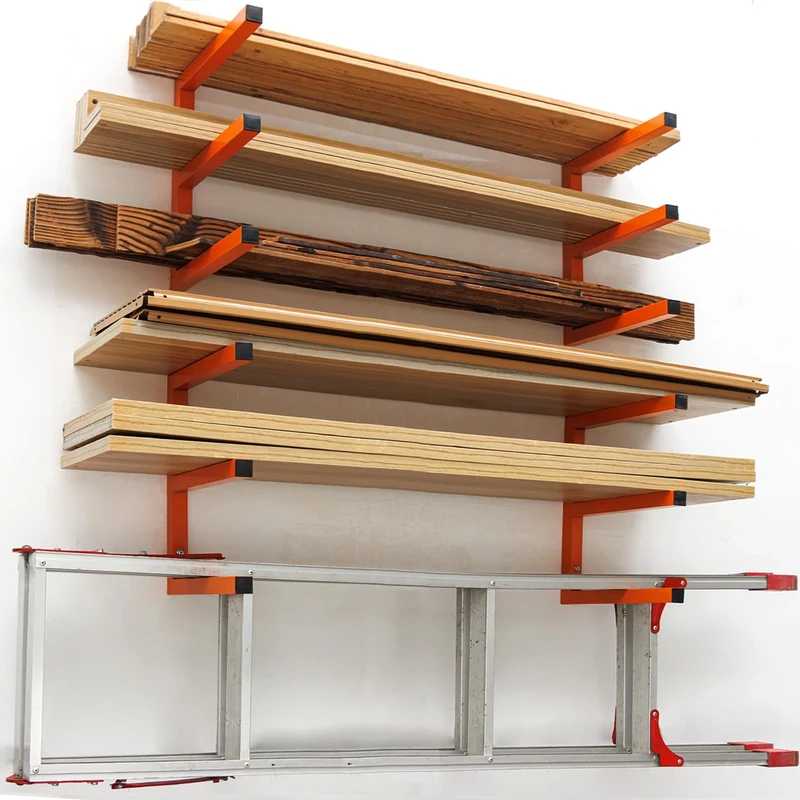 MOOMSINE Lumber Storage Rack Wall Mount, Heavy Duty Metal Wood Organizer with 6-Level Each Shelf Holds Up 200 Lbs, Indoor & Outdoor Use - 4pack