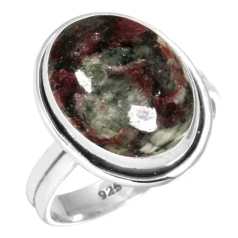 Jeweloporium Red Russian Eudialyte Silver Ring Size Z+1, 925 Sterling Silver Ring for Women, Genuine Chunky Oval Stone Handmade Jewellery