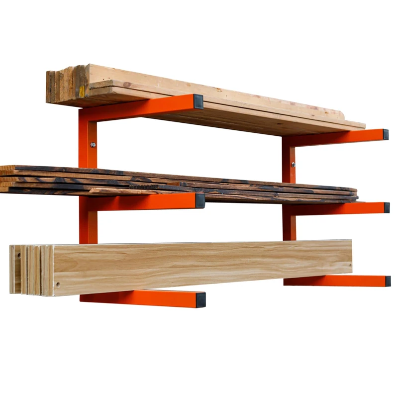 MOOMSINE Lumber Storage Rack Wall Mount, Heavy Duty Metal Wood Organizer with 3-Level Each Shelf Holds Up 200 Lbs, Indoor & Outdoor Use