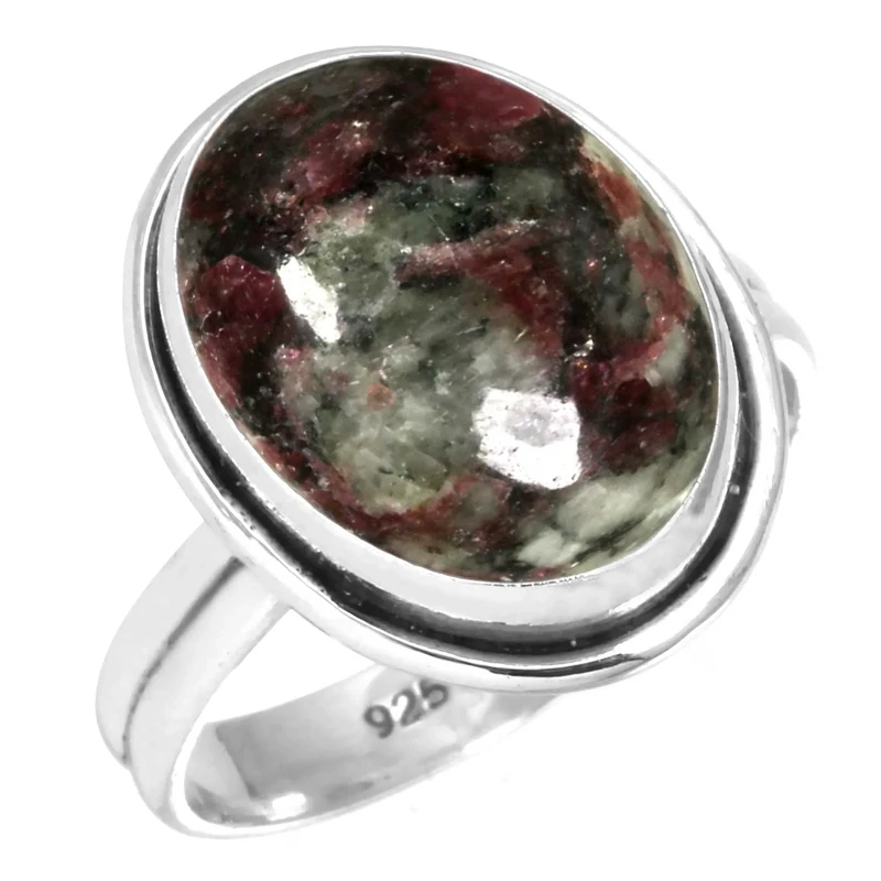 Jeweloporium Red Eudialyte Silver Ring Size Z 1/2, 925 Sterling Silver Ring for Women, Natural Chunky Oval Gemstone Boho Jewellery
