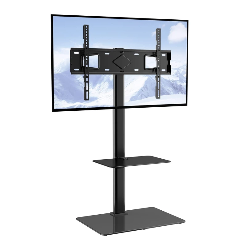 VEVOR Swivel Tall TV Stand Mount for 32 to 65 Inch TVs, Height Adjustable Portable Floor Stand With Tempered Glass Base for Bedroom, Living Room