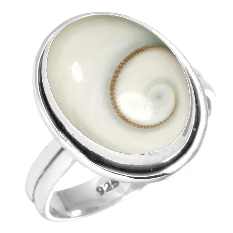 Jeweloporium White Shiva Eye Silver Ring Size R 1/2, 925 Sterling Silver Ring for Women, Genuine Chunky Oval Gemstone Boho Jewellery