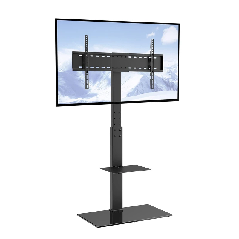 VEVOR TV Stand Mount, Swivel Tall TV Stand for 32 to 85 inch TVs, Height Adjustable Portable Floor TV Rack with Tempered Glass Base for Bedroom, Living Room