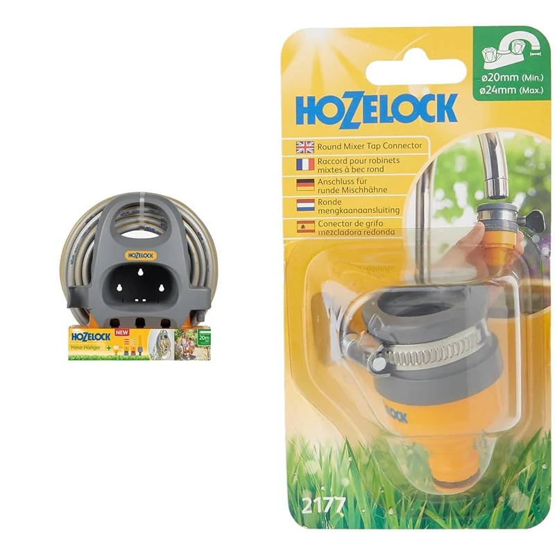 HOZELOCK - Starter Wall Hose Kit 20 m : Complete Kit with Fittings and ndoor Tap Connector Round ø 20mm -24mm