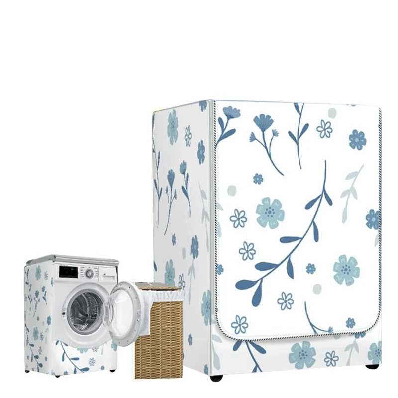 Highdi Washing Machine Cover Waterproof, Washing Machine Covers Indoor with Zipper Sunscreen & Dustproof Washer Protection (M-Capacity 8-10kg,blue leaf)