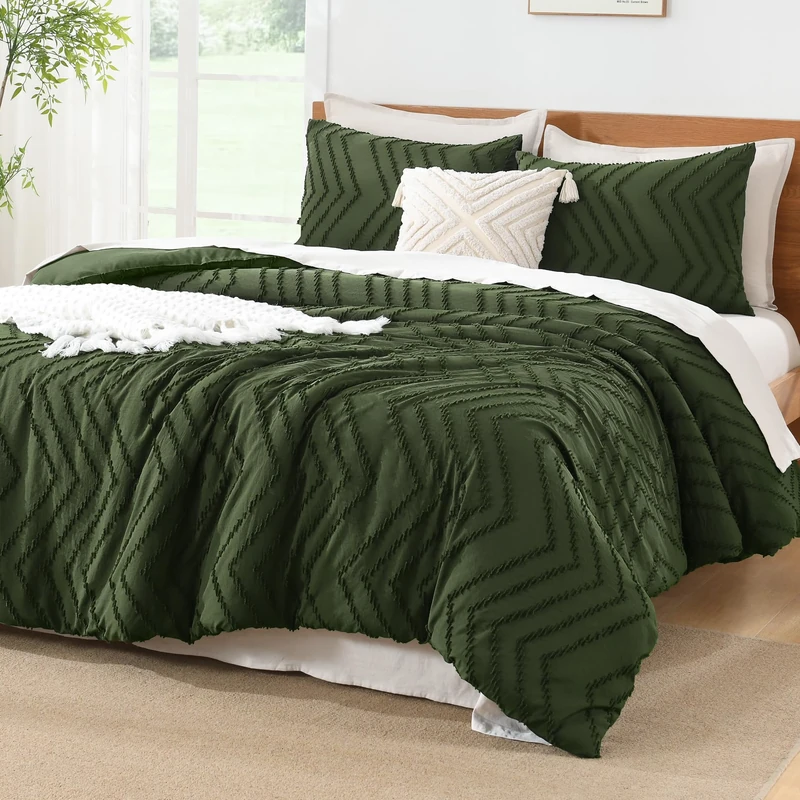 Litanika Dark Olive Green King Comforter Set, 3 Pieces Lightweight Tufted Bedding Sets, Down Alternative Comforter Fluffy Bed Set Gift Choice