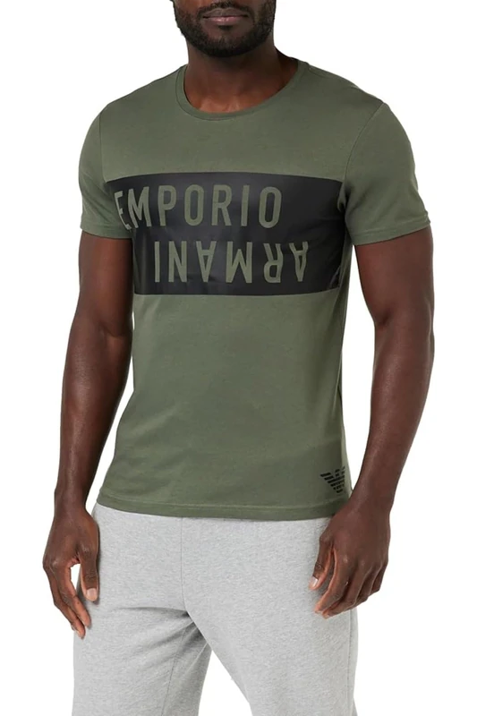 Emporio Armani Men's Bold Logo Crew Neck T-Shirt, Military/Black, M