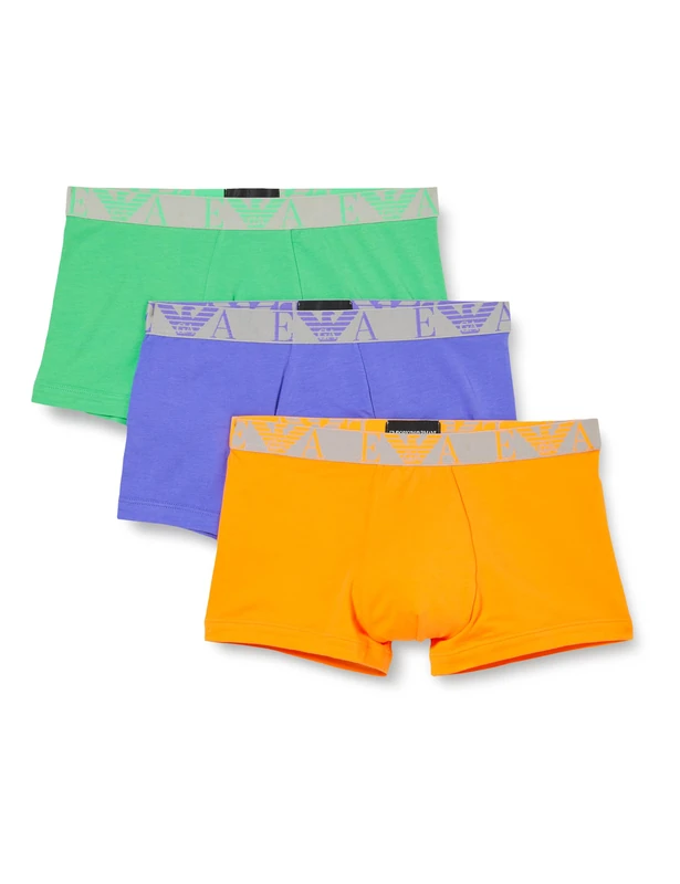 Emporio Armani Men's Stretch Cotton Bold Monogram 3-Pack Trunk, Fluo Orange/Fluo Green/Fluo Violet, S