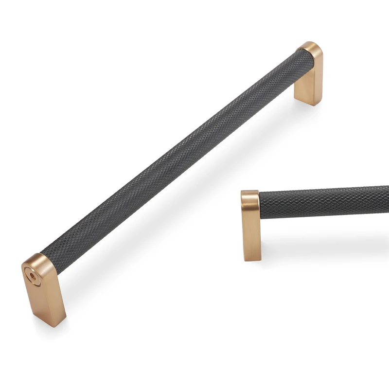 BUKOBYHE 10 Pack 7.5Inch(192mm) Kitchen Cabinet Handles Black and Champagne Bronze Knurled Cabinet Pulls Black Drawer Pulls Kitchen Hardware