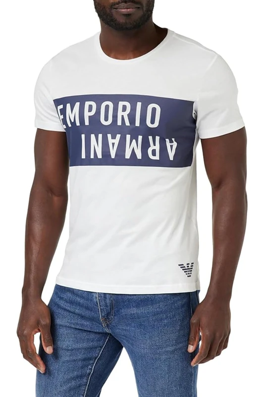 Emporio Armani Men's Bold Logo Crew Neck T-Shirt, White/Navy Blue, S