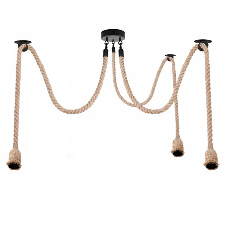 LEDSone Industrial Spider Pendant Light 3 Way Ceiling Hanging Lamp with Adjustable Hemp Rope for Kitchen Living Room Bar Restaurant Hallway Vintage Modern Design (Without Bulb)