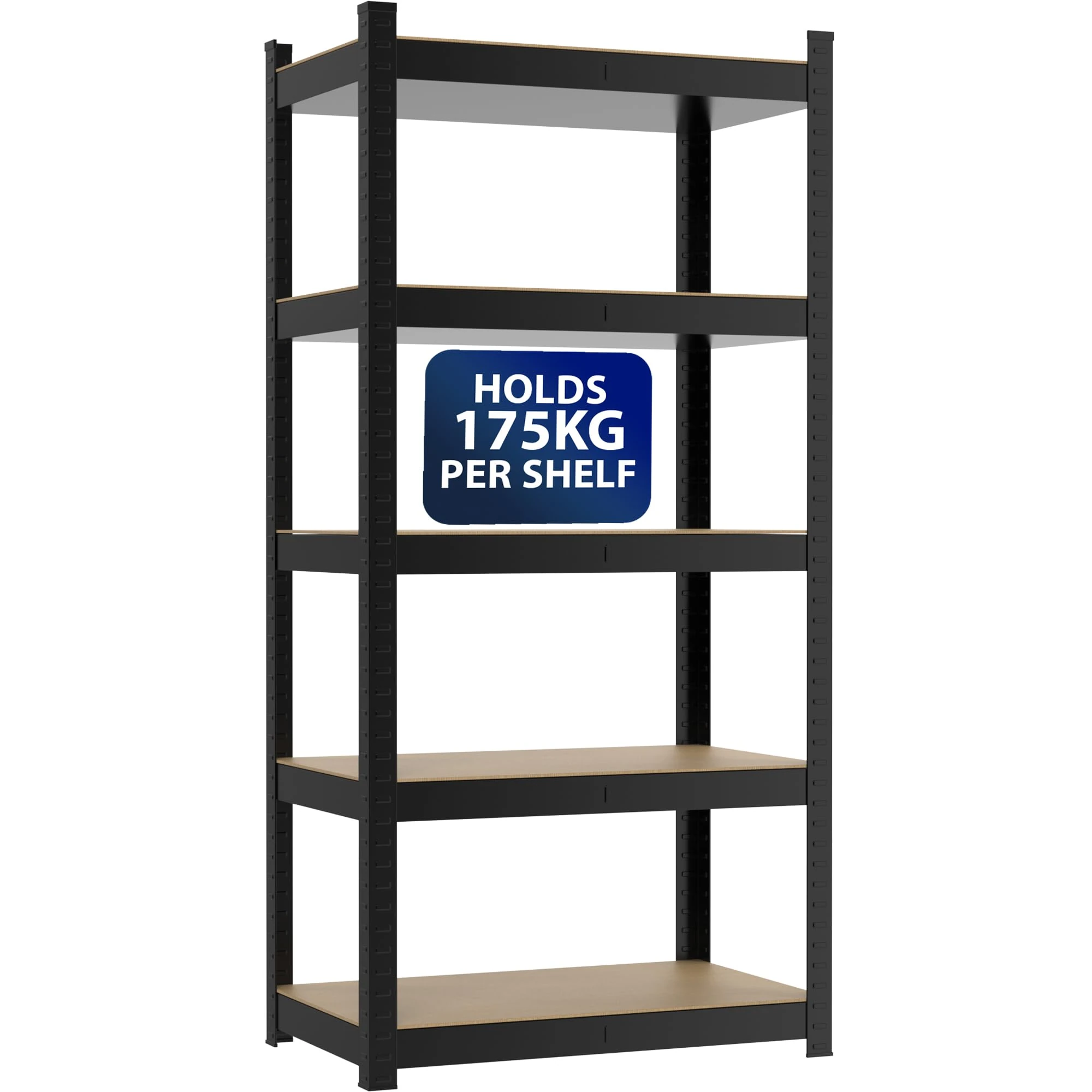 ZENO Garage Shelving - 5 Tier | Garage Shelving Unit | Heavy Duty Warehouse Racking Shelves | Metal Shelving Units | Industrial Racking | Holds 175KG Per Tier (Black, Regular)