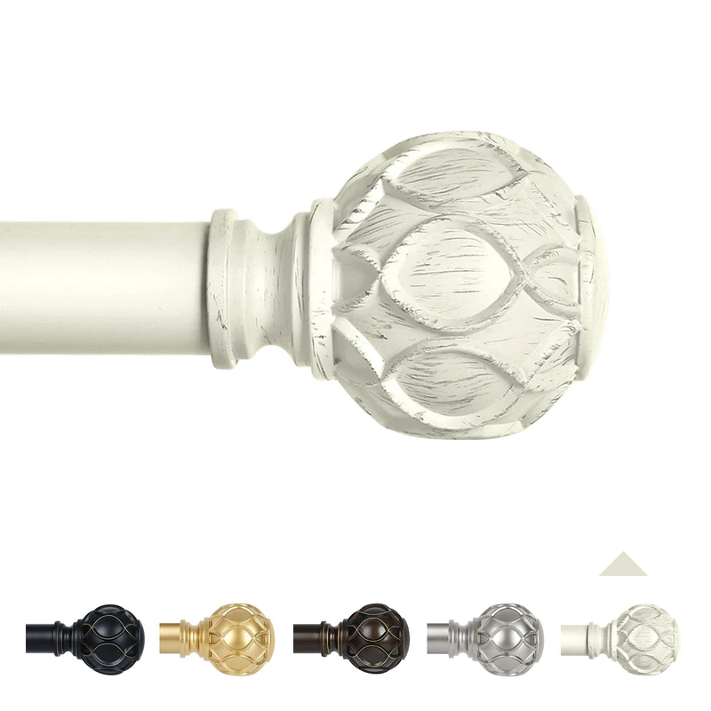 TANGWIN Rustic Curtain Rods for Window - Boho Curtain Rods, Heavy Duty Adjustable Vintage Coastal Finials for Bedroom Living Room, 91-223cm, Antique White