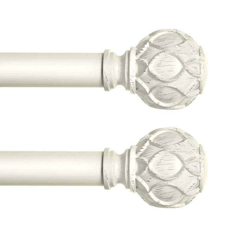 TANGWIN White Farmhouse Curtain Rods for Windows:Heavy Duty Adjustable Curtain Rod for Bedroom Living Room,Boho Decorative Rustic Drapery Pole with Vintage Coastal Finials,Antique White 2 Pack 36-88"