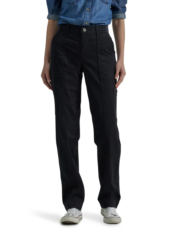 Lee Women's Ultra Lux Comfort with Flex-to-go Utility Pant, Unionall Black, 14 Short