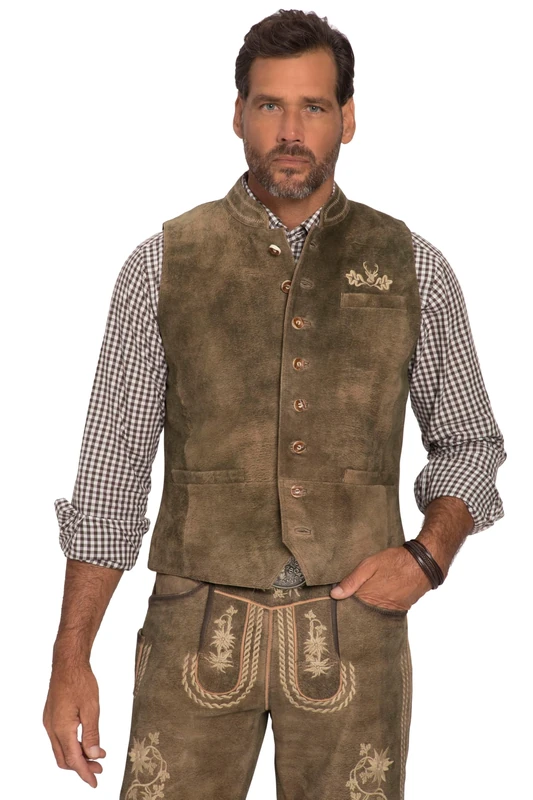 JP 1880 Men's Large Sizes Plus Sizes Menswear L-8XL Vest, Goat Suede, Costume, Stand-Up Collar 796703, moss, 66